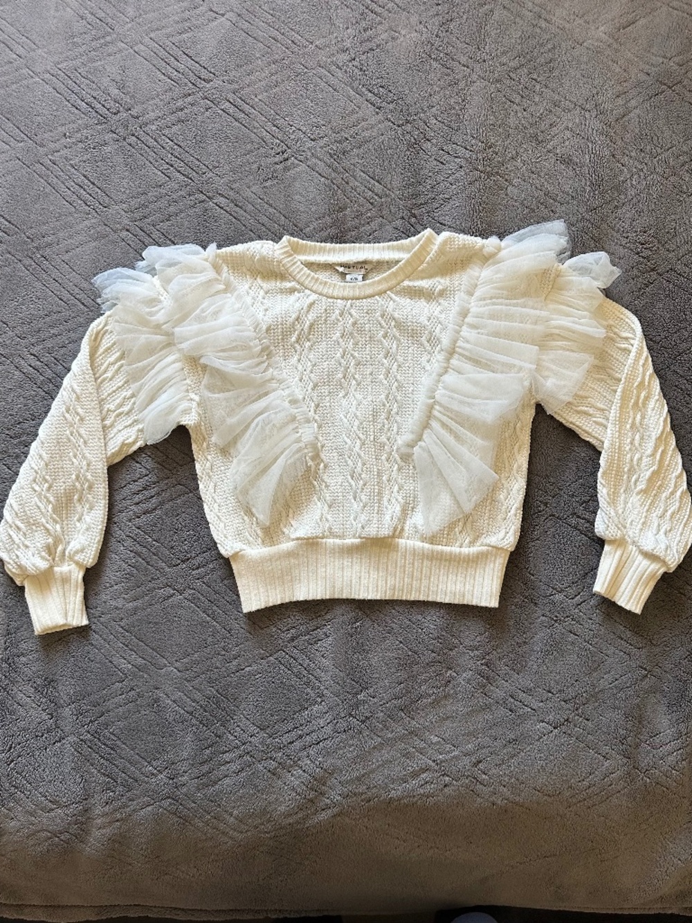 Habitual Kids Girl's Cable Knit Sweater Ivory Sz 4/5 Fairy Ruffle
